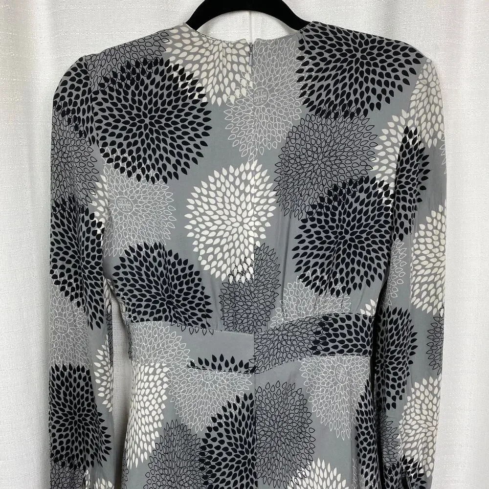 Tory Burch Gray&Black Pattern Silk Long Sleeve Dress Sz.6